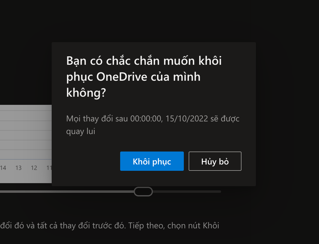 Xác nhận khôi phục dữ liệu OneDrive
